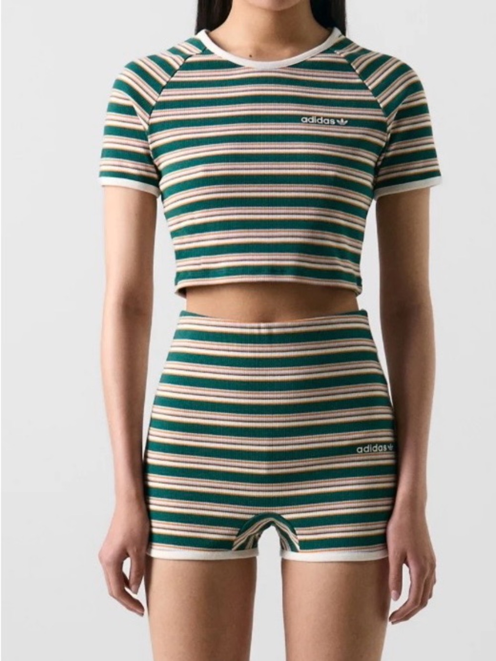 adidas Striped High-Waist Ribbed Bike Shorts With Matching Crop Top
